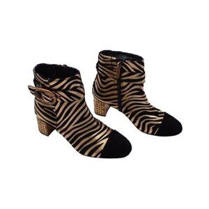 NOWB Kurt Geiger London Mayfair Heeled Ankle Boots Black Gold Size 36.5